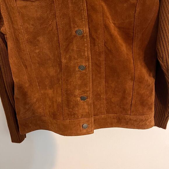 VTG Relativity Suede Leather Jacket Womens Medium Brown Knit Sleeve Boho Western - Picture 4 of 9